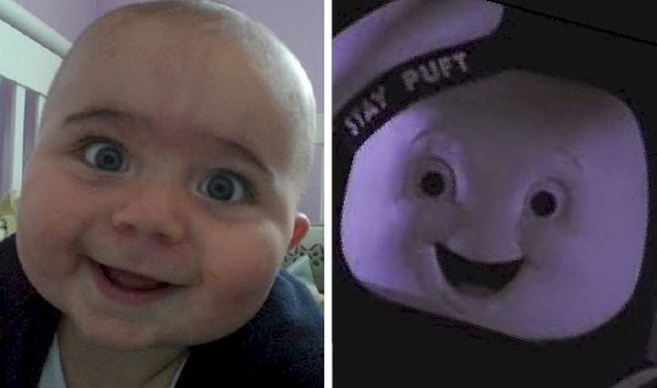 Comparación de rostro de bebé con caricatura