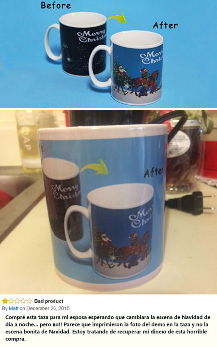 Una taza con una impresión de una imagen de dos tazas en la foto