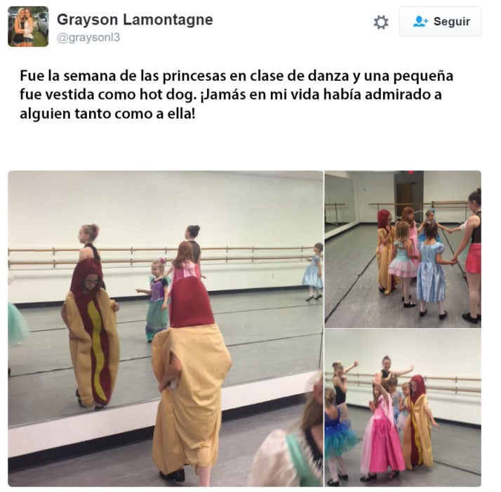 Maestra de clase de danza tuiteó sobre la niña que fue vestida de hot dog y dijo: nunca había admirado a alguien tanto