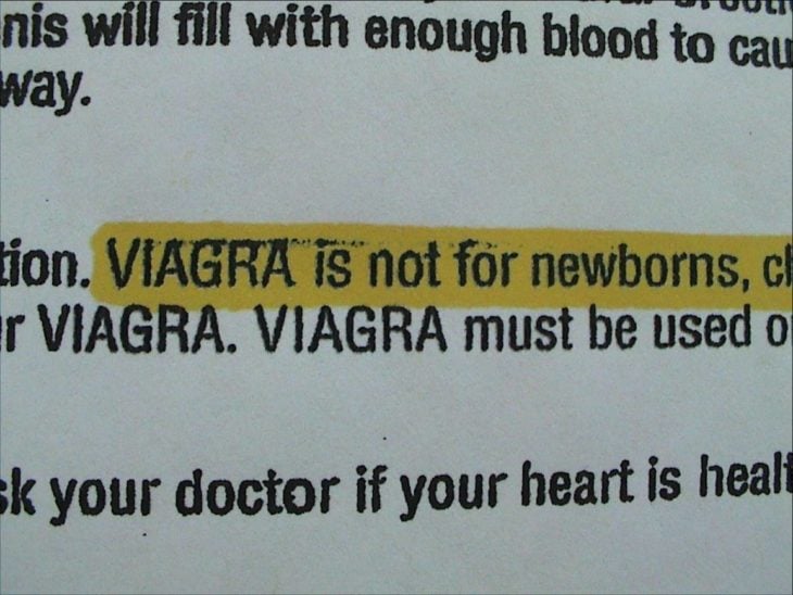 Advertencia en el viagra que dice que no es para recién nacidos