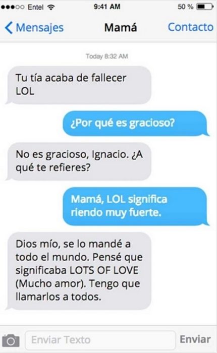 Mensaje entre padres e hijos: Mamá manda mensaje de: tu tía acaba de fallecer LOL