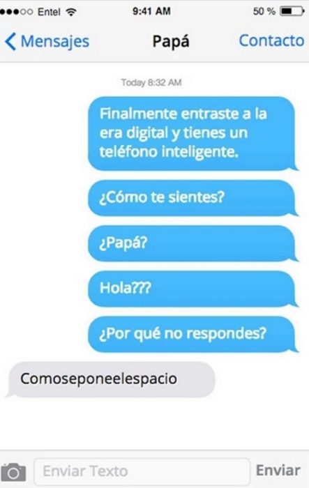 Mensaje entre padres e hijos: Papá manda mensaje comoseponeelespacio