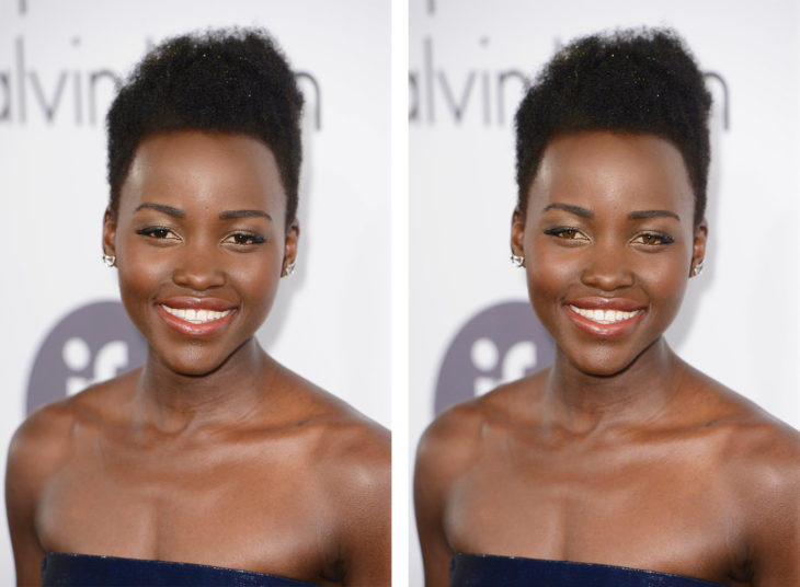 comparación de ojos de color en Lupita Nyong'o