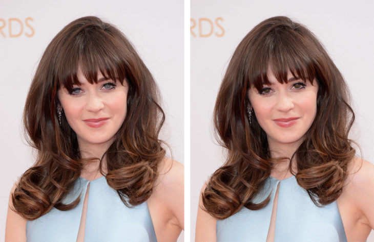 comparación de ojos de color en Zooey Deschanel