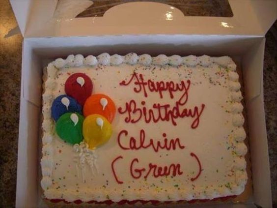 Pastel desastroso. feliz cumpleaños calvin green