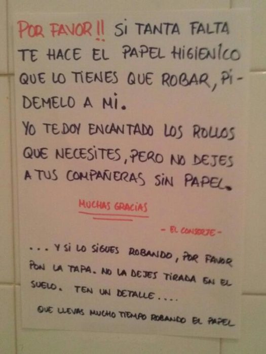 cartel no robarse el papel de baño