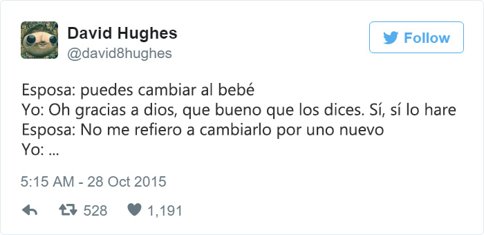 tweet gracioso sobre bebés cambiar al bebé