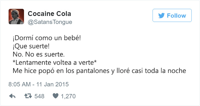 tweet gracioso sobre bebés dormir como bebé