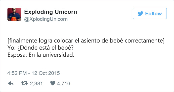 tweet gracioso sobre bebé asiento trasero