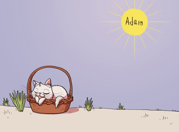 dibujo de un gato que duerme bajo el sol