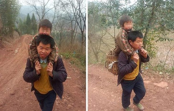 padre lleva a su hijo a la escuela