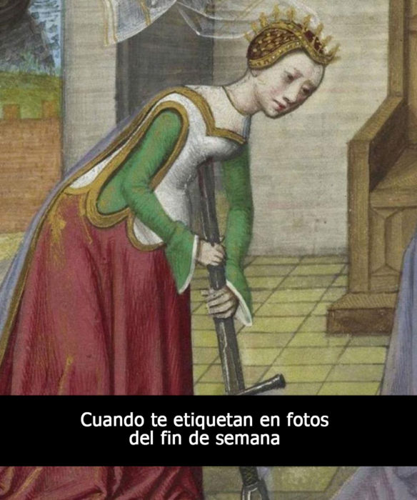 pintura medieval mujer clavándose una espada