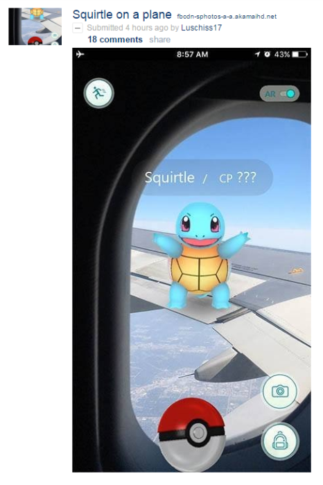 Un pokemón en el ala de un avión