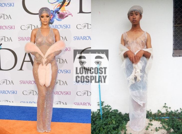 Rihanna vestido trasparente cosplay barato