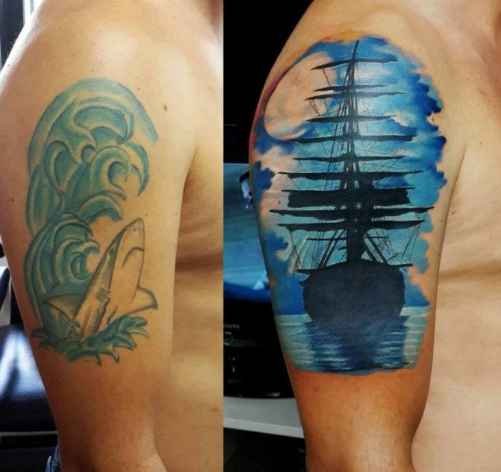 cover up de tatuaje, barco