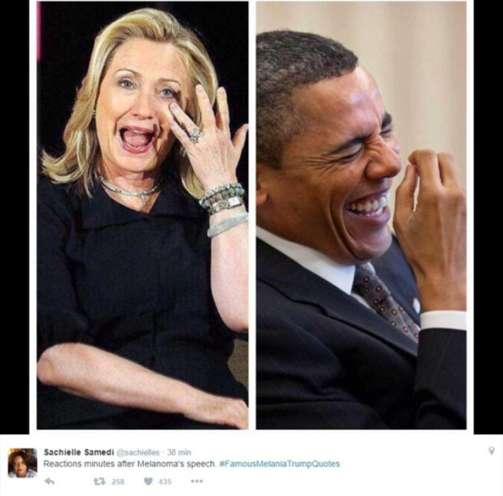 Hillary y obama riéndo