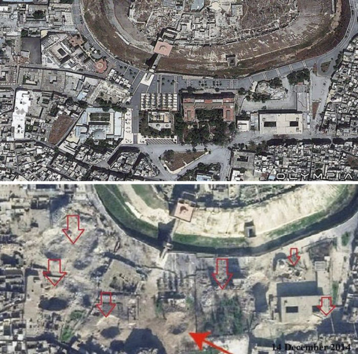 Aleppo, Siria. foto panorámica de la ciudad antes y después de la guerra