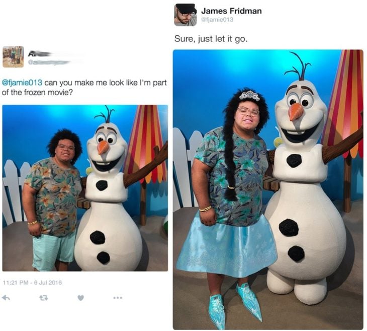 James Fridman como si fuera parte de la pelicula frozen