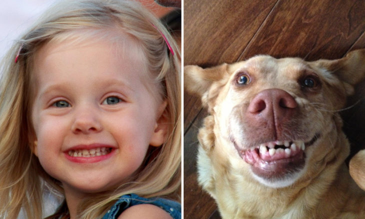 Niña con cara de perro sonriente