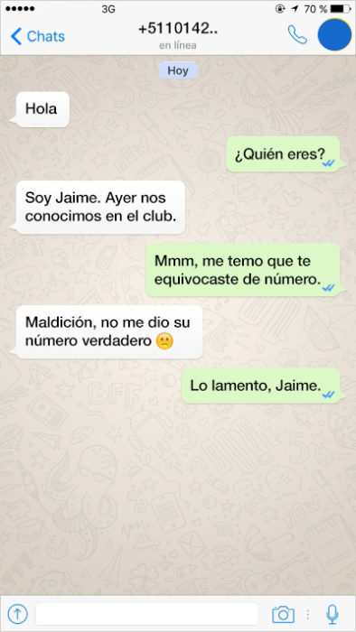 Mensajes equivocados. Soy Jaime, nos conocimos ayer