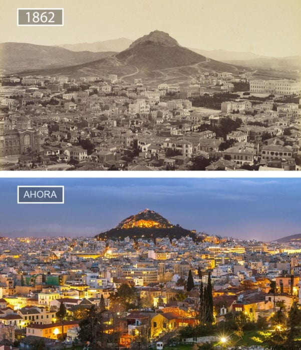 Foto de Atenas en 1862 y ahora