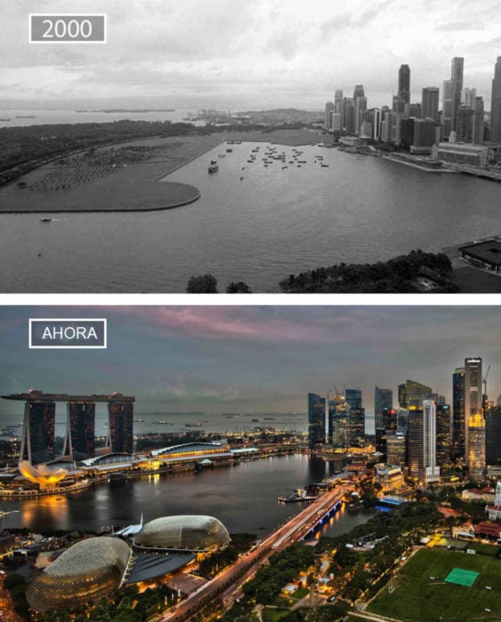 Foto de Singapur en 2000 y ahora