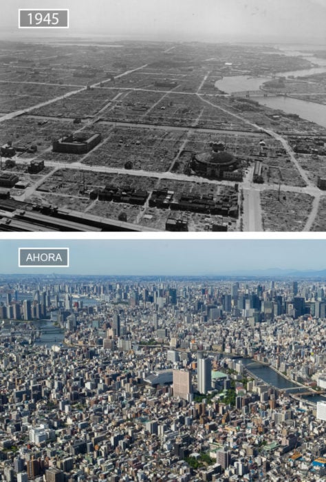 Foto de Tokio en 1945 y ahora