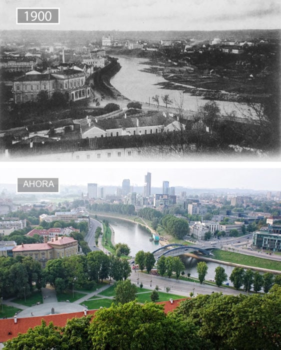 Foto de Vilnius en 1900 y ahora