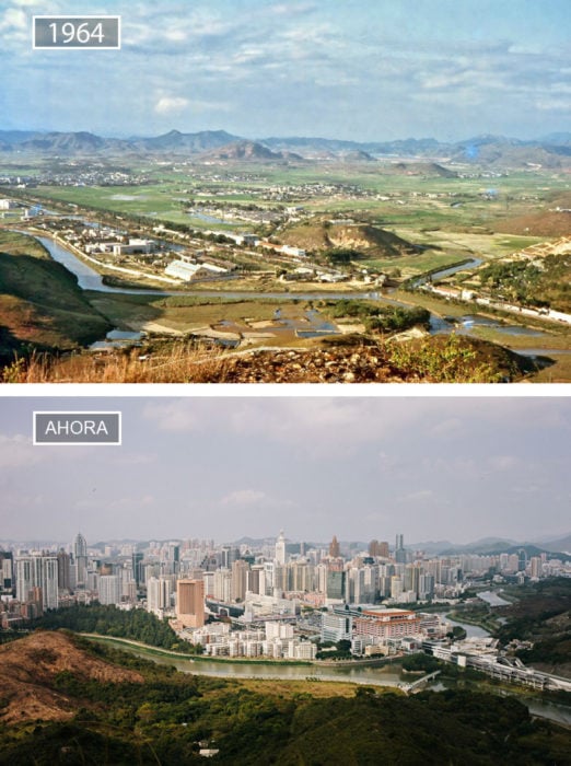 Foto de Shenzen en 1964 y ahora