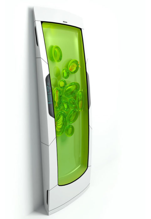 Refrigerador futurista qu muestra lo que hay adentro