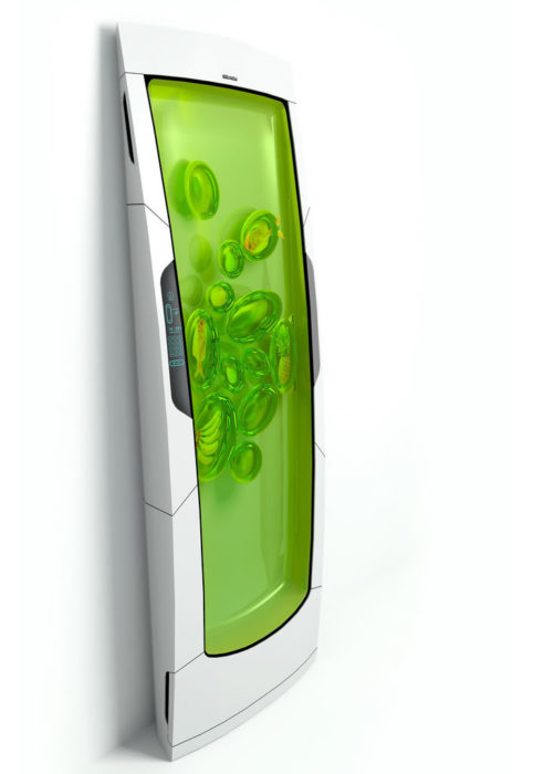 Refrigerador futurista qu muestra lo que hay adentro