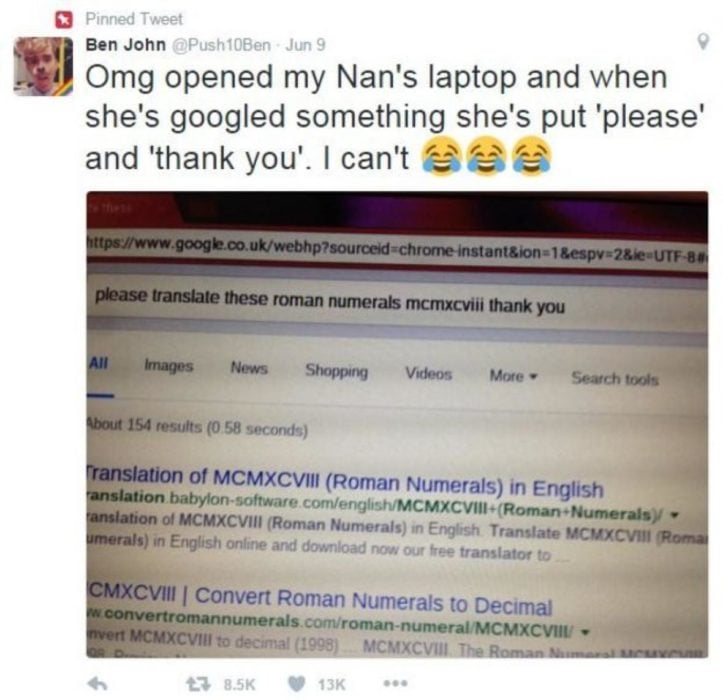 En la laptop de mi abuela vi que cuando hace una búsqueda en Google escribe por favor y gracias