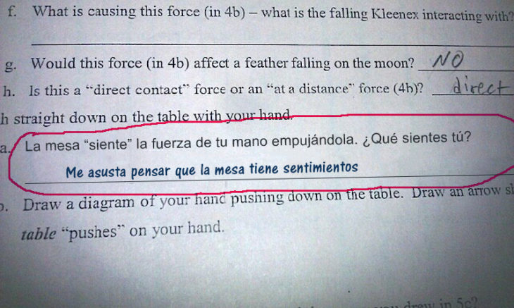 Respuestas ingeniosas. La mesa tiene sentimientos