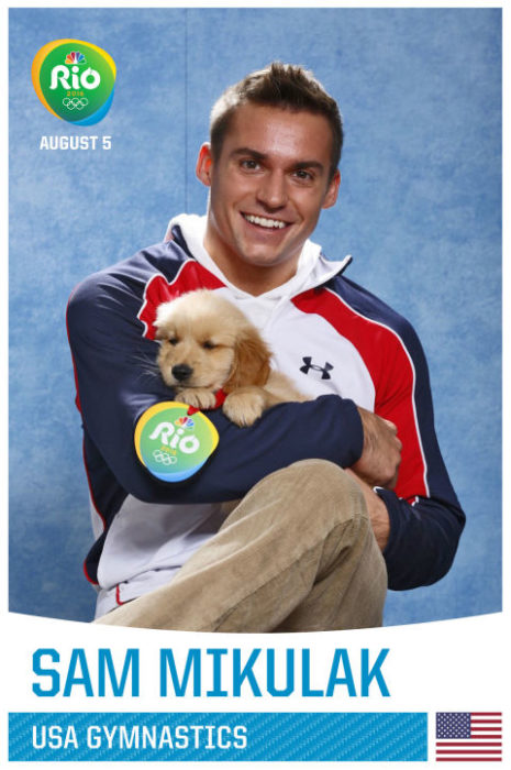 Sam Mikulak y cachorro