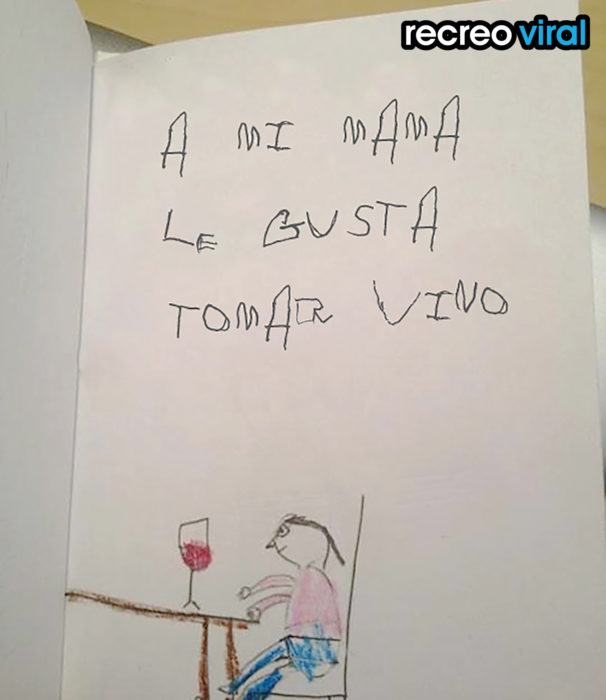 dibujo de un niño que a su mamá le gusta tomar vino