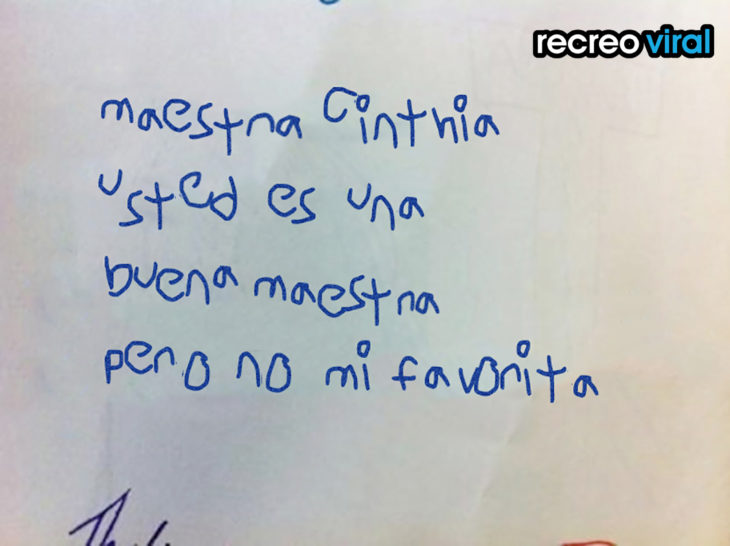 nota de un niño a su maestra