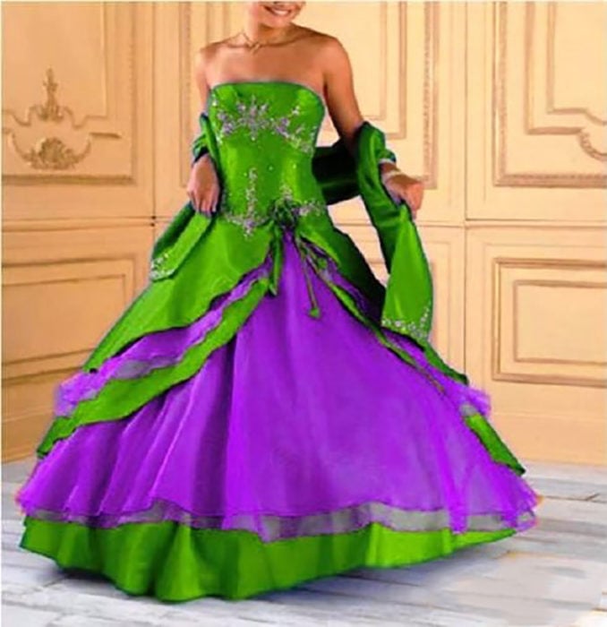 vestido de 15 verde y morado