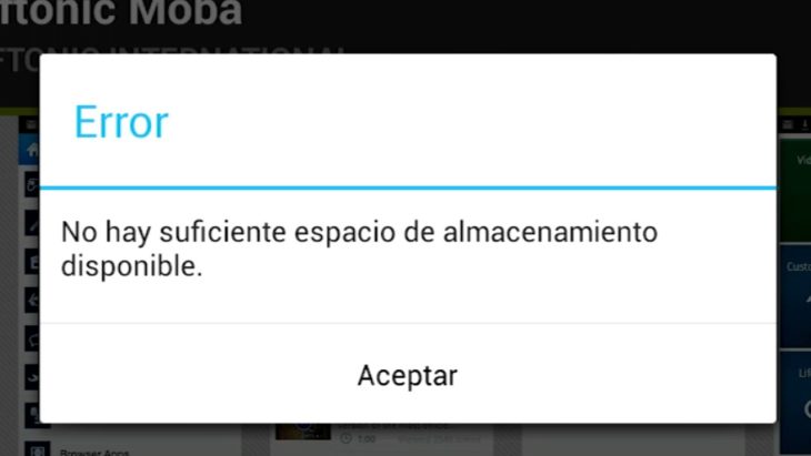 error no hay suficiente espacio de almacenamiento