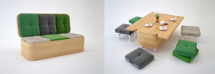 sillón que se convierte en mesa