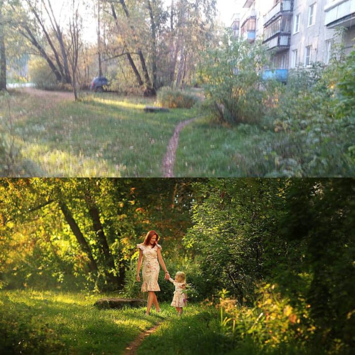 mujer y niña en un paisaje natural