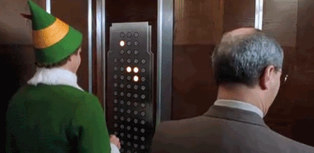 Gif de un hombre picando todos los botones del elevador