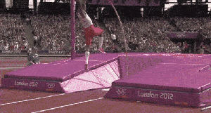 Gif de juegos olímpicos londres 2012 donde a un hombre se le rompe el palo para saltar