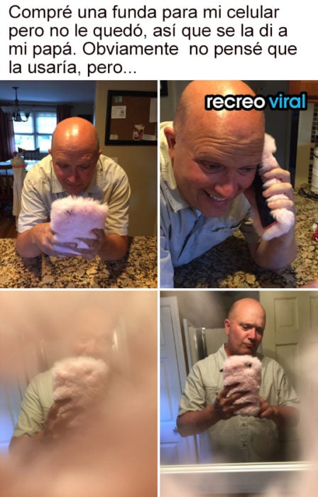 Papa con funda de celular de peluche