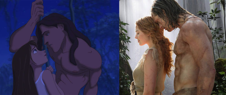 Foto de la caricatura de Tarzán en 1999 y foto de la película de Tarzan en 2016