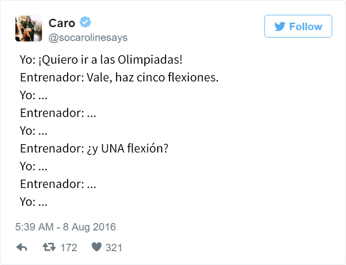 Los mejores tuits de Río 2016. Quiero ir a las olimpiadas, haz 5 flexiones