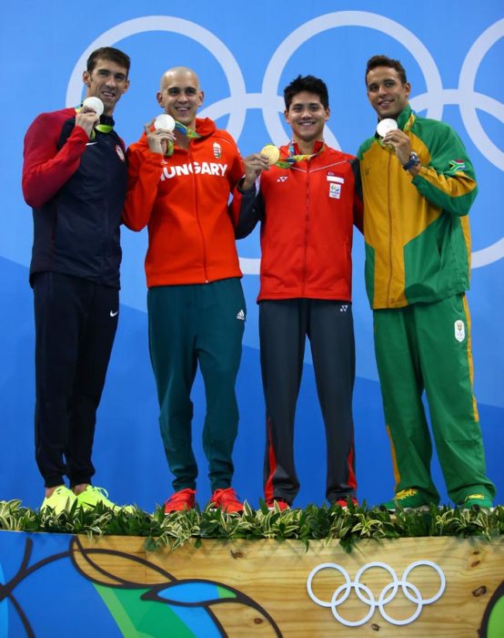 Podio juegos olimpicos rio 2016, schooling oro y phelps plata