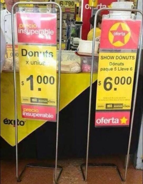 cartel de precios mal hecho