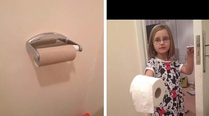 niña con papel de baño