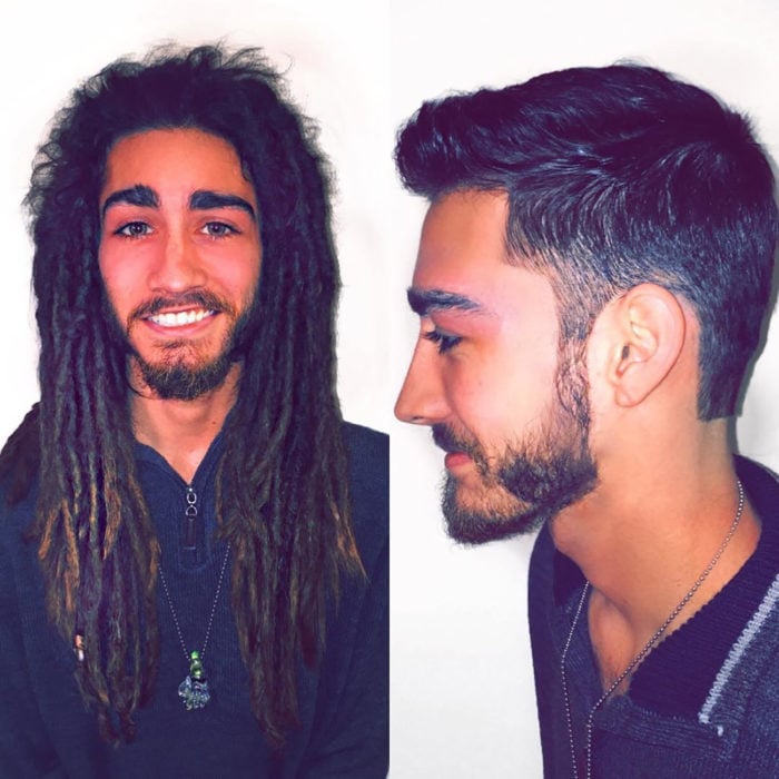 chico antes y después de cortarse las rastas