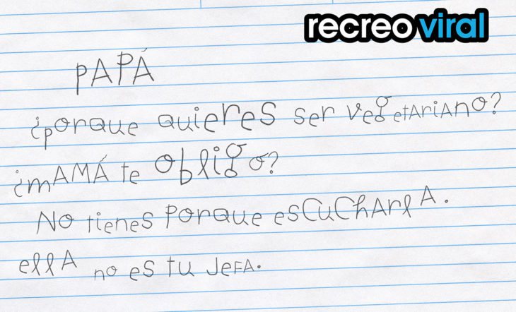 carta a papá vegetariano escrita por niño